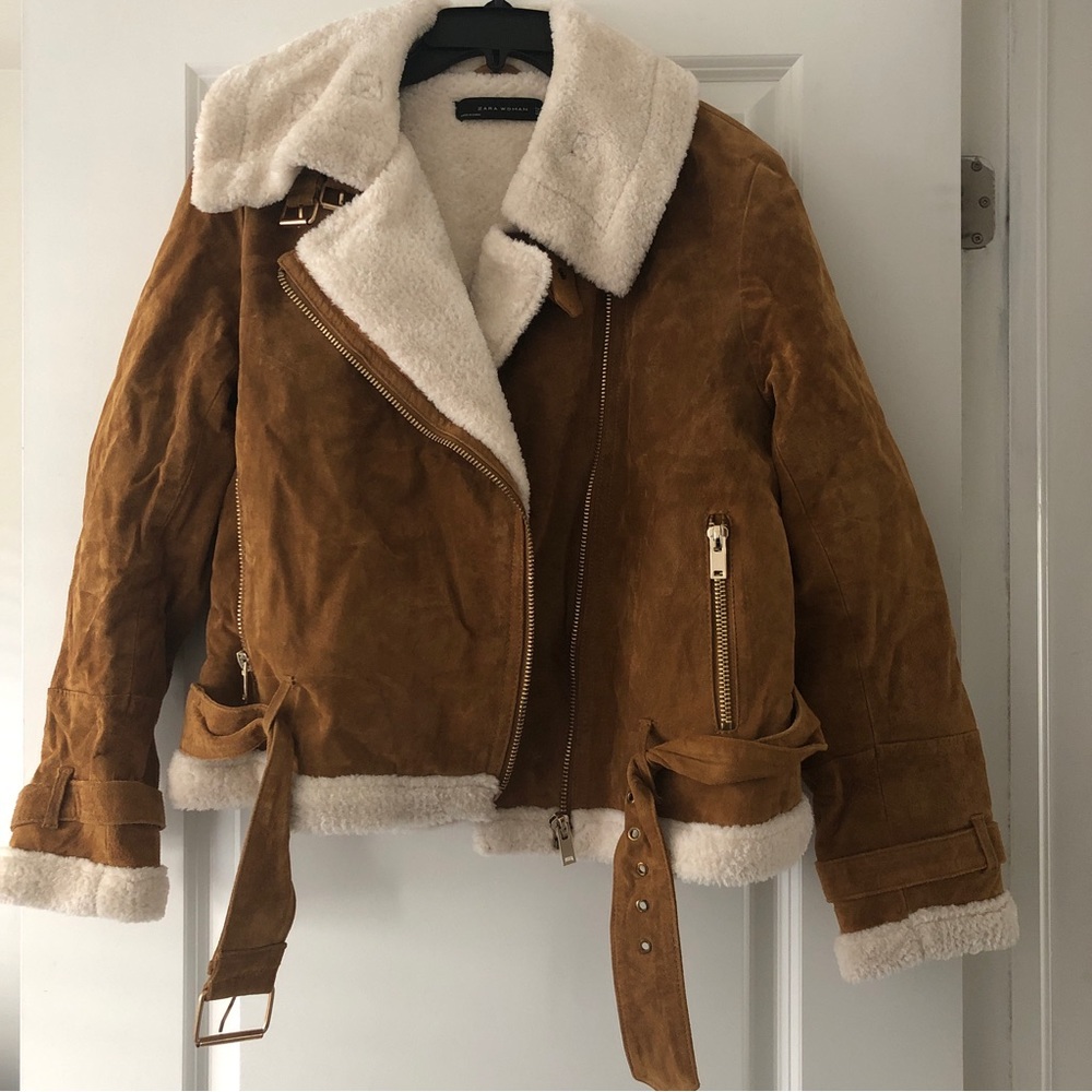 ZARA Suede and Faux Shearling Moto Jacket